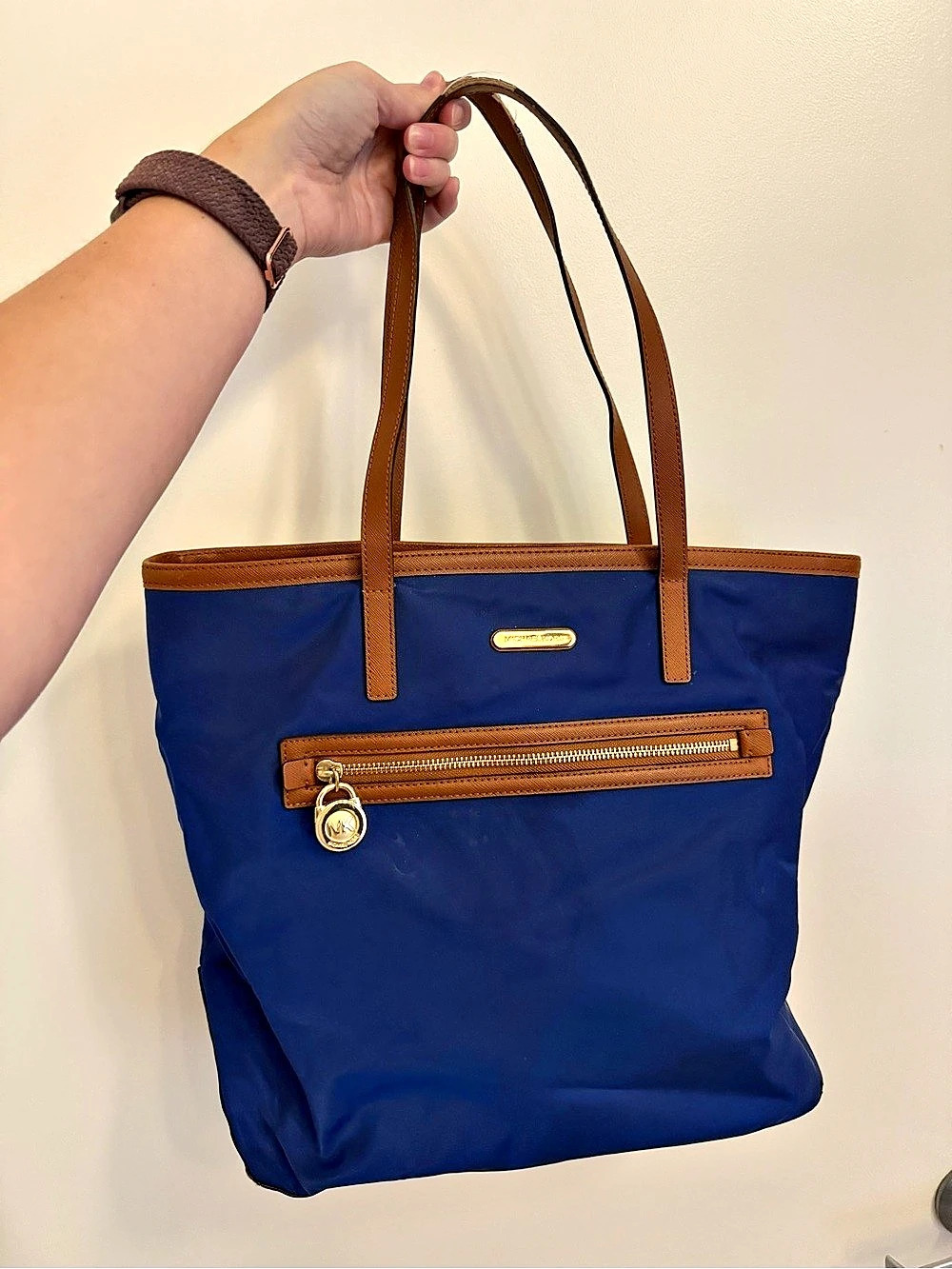 Michael Kors Nylon Tote in Blue & Brown